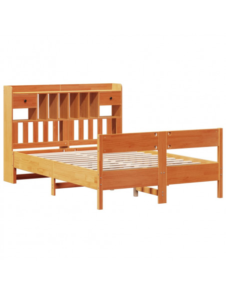 Letto Libreria senza Materasso Marrone Cera 140x190 cm in Pino