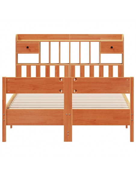 Letto Libreria senza Materasso Marrone Cera 140x190 cm in Pino