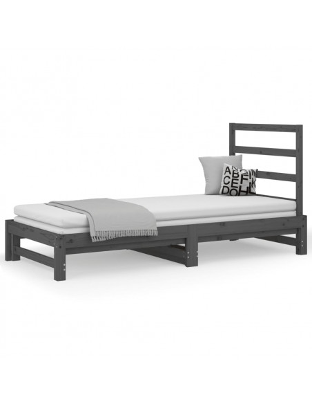 Dormeuse Estraibile Grigia 2x(90x200) cm Legno Massello di Pino