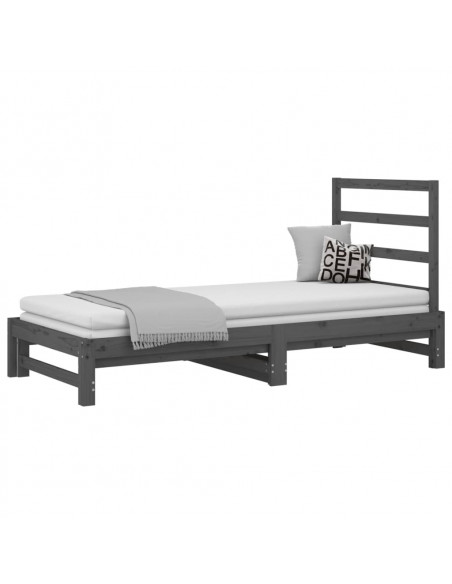 Dormeuse Estraibile Grigia 2x(90x200) cm Legno Massello di Pino