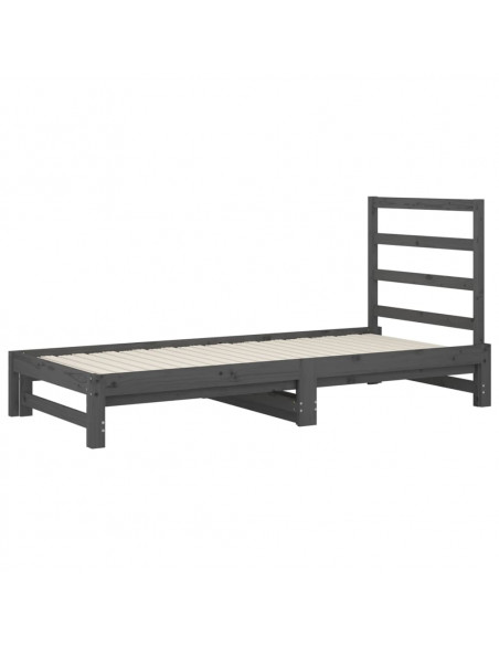 Dormeuse Estraibile Grigia 2x(90x200) cm Legno Massello di Pino