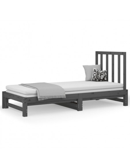 Dormeuse Estraibile Grigia 2x(90x200) cm Legno Massello di Pino