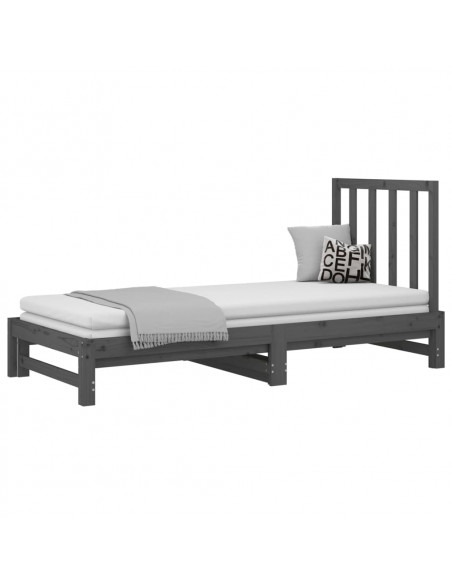 Dormeuse Estraibile Grigia 2x(90x200) cm Legno Massello di Pino