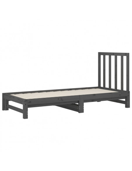 Dormeuse Estraibile Grigia 2x(90x200) cm Legno Massello di Pino