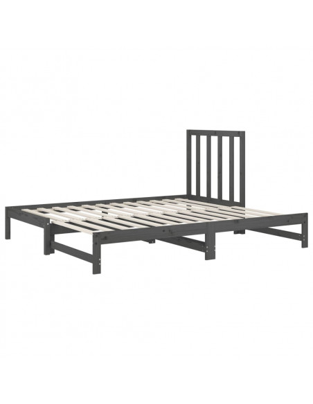 Dormeuse Estraibile Grigia 2x(90x200) cm Legno Massello di Pino