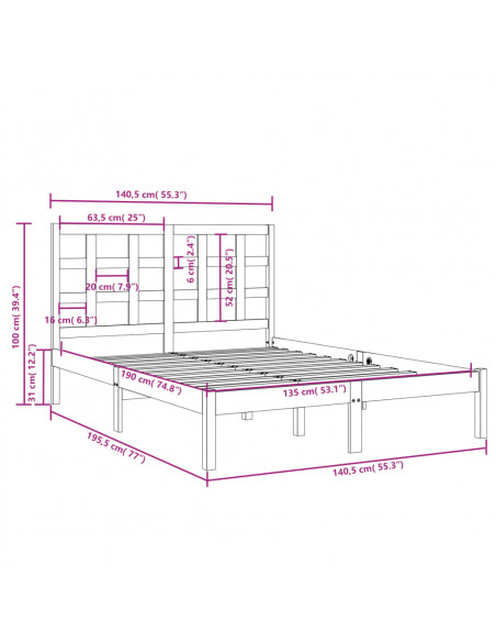 Giroletto Bianco in Legno Massello 135x190 cm Double