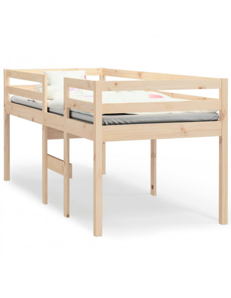 Letto a Soppalco 80x200 cm in Legno Massello di Pino