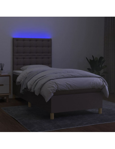 Letto a Molle con Materasso e LED Tortora 80x200 cm in Tessuto