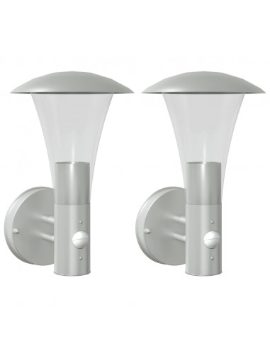 Applique per Esterno con Sensore 2 pz Argento in Acciaio Inox