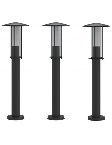 Lampade da Terra per Esterni 3 pz Nere 60 cm in Acciaio Inox
