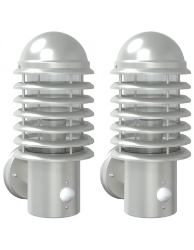 Applique per Esterno con Sensore 2 pz Argento in Acciaio Inox