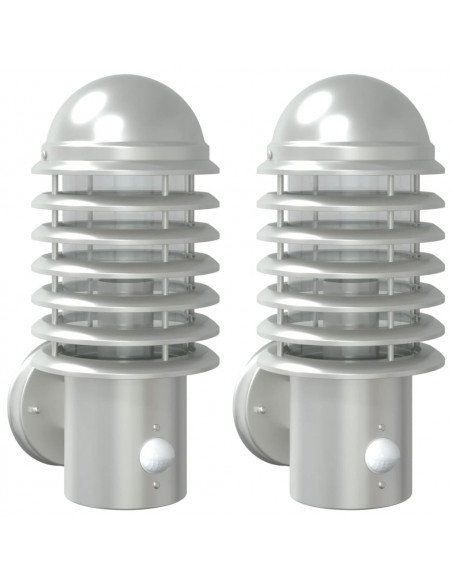Applique per Esterno con Sensore 2 pz Argento in Acciaio Inox