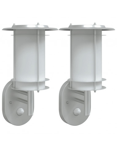 Applique per Esterno con Sensore 2 pz Argento in Acciaio Inox