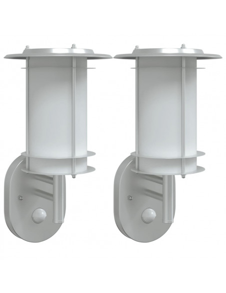 Applique per Esterno con Sensore 2 pz Argento in Acciaio Inox