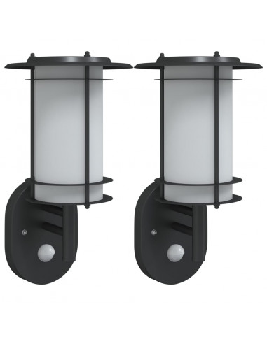Applique per Esterno con Sensore 2 pz Nere in Acciaio Inox