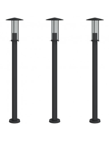 Lampade da Terra per Esterni 3 pz Nere 100 cm in Acciaio Inox