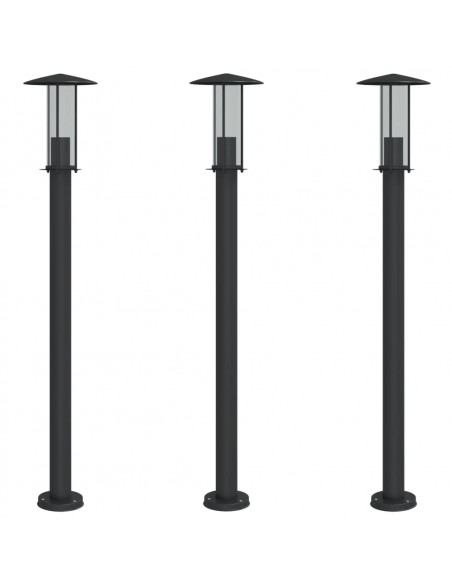 Lampade da Terra per Esterni 3 pz Nere 100 cm in Acciaio Inox