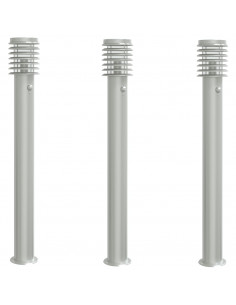 Lampada da Terra per Esterni Sensore Argento 3 pz 110cm Acciaio 2