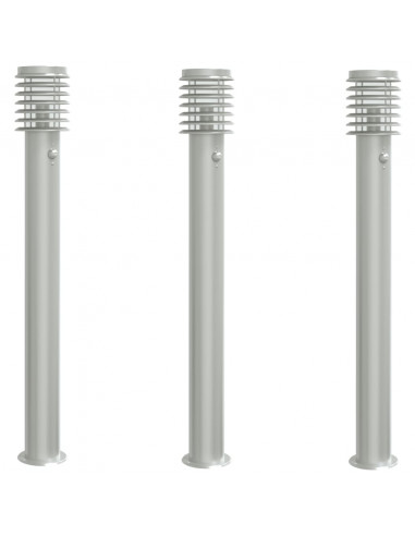 Lampada da Terra per Esterni Sensore Argento 3 pz 110cm Acciaio