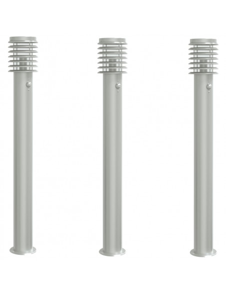 Lampada da Terra per Esterni Sensore Argento 3 pz 110cm Acciaio