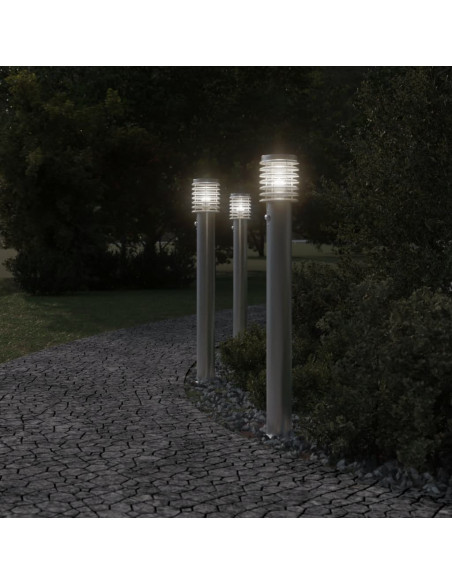 Lampada da Terra per Esterni Sensore Argento 3 pz 110cm Acciaio