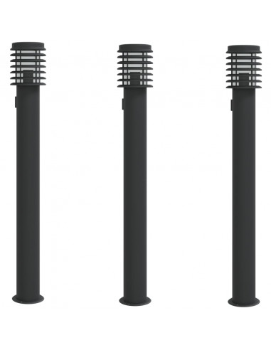 Lampade Terra per Esterni con Presa 3pz Nere 110cm Acciaio Inox