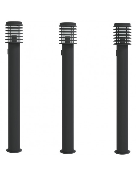 Lampade Terra per Esterni con Presa 3pz Nere 110cm Acciaio Inox