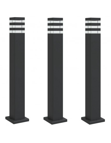 Lampade da Terra per Esterni 3pz Nere 80 cm in Alluminio