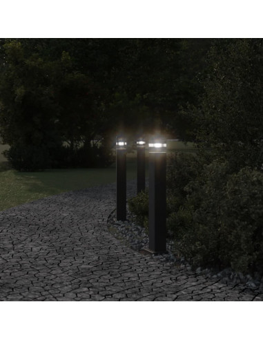 Lampade da Terra per Esterni 3pz Nere 80 cm in Alluminio