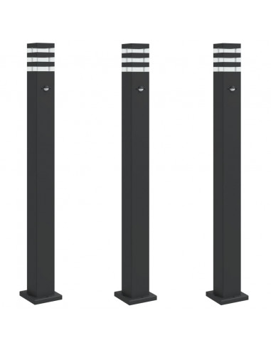Lampade Terra per Esterni con Sensori 3pz Nere 110cm Alluminio