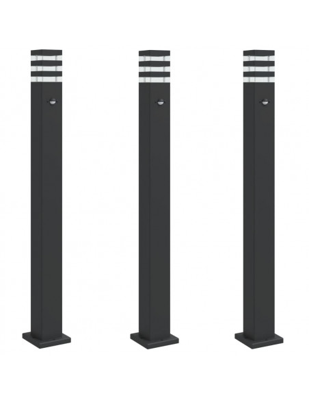 Lampade Terra per Esterni con Sensori 3pz Nere 110cm Alluminio