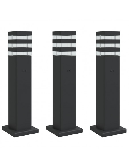 Lampade da Terra per Esterni con Presa 3pz Nere 50 cm Alluminio