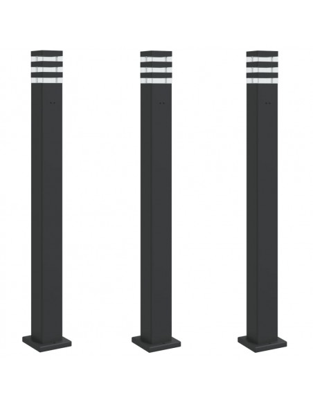Lampade da Terra per Esterni con Presa 3pz Nere 110cm Alluminio