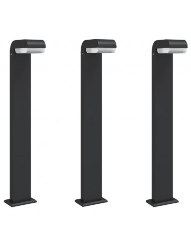 Lampade da Terra per Esterni 3pz Nere 80cm Alluminio Pressofuso