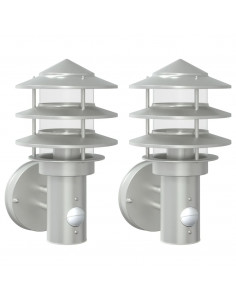 Applique per Esterno con Sensore 2 pz Argento in Acciaio Inox 2