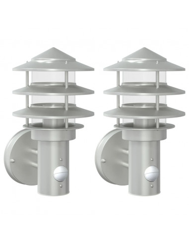 Applique per Esterno con Sensore 2 pz Argento in Acciaio Inox