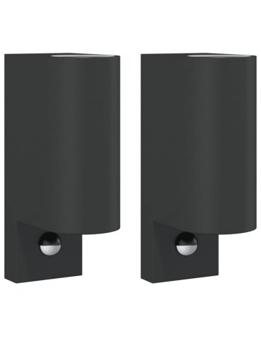 Applique con Sensore 2 pz Nere in Alluminio Pressofuso