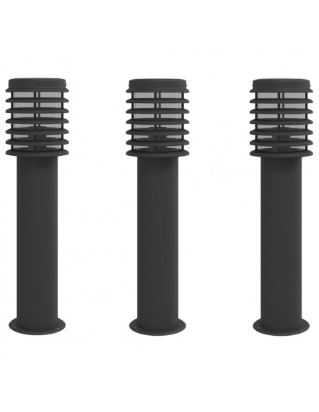 Lampade da Terra per Esterni 3 pz Nere 60 cm in Acciaio Inox