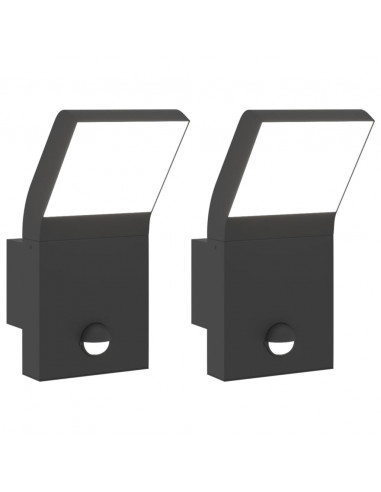 Applique con LED e Sensore 2 pz Nere in Alluminio Pressofuso