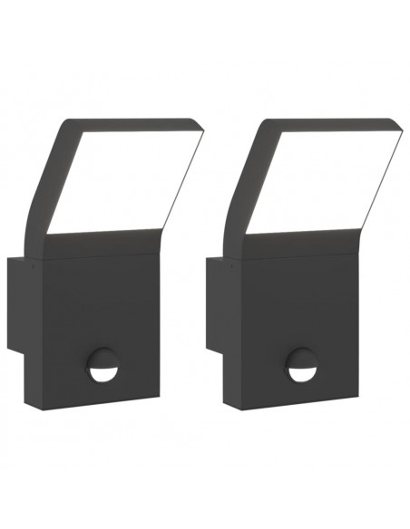 Applique con LED e Sensore 2 pz Nere in Alluminio Pressofuso