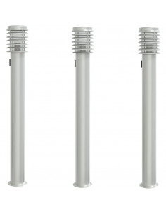 Lampade da Terra Esterni con Presa 3 pz Argento 110 cm Acciaio 2