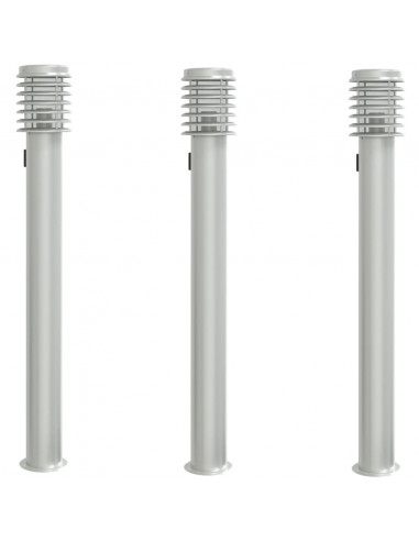 Lampade da Terra Esterni con Presa 3 pz Argento 110 cm Acciaio