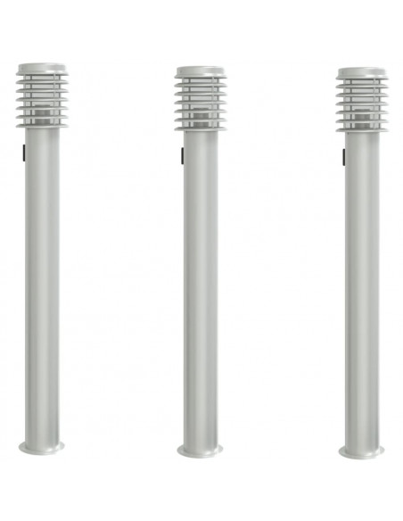Lampade da Terra Esterni con Presa 3 pz Argento 110 cm Acciaio