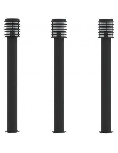 Lampade da Terra per Esterni 3 pz Nere 110 cm in Acciaio Inox