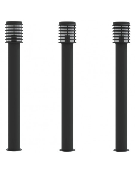 Lampade da Terra per Esterni 3 pz Nere 110 cm in Acciaio Inox