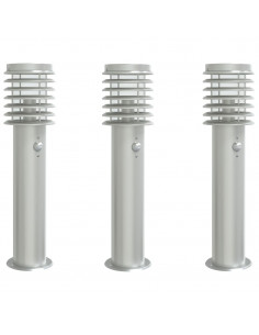 Lampade da Terra per Esterni Sensore 3 pz Argento 60 cm Acciaio 2