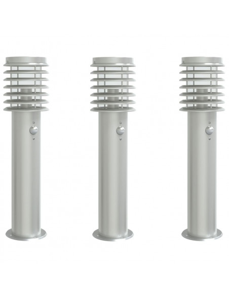 Lampade da Terra per Esterni Sensore 3 pz Argento 60 cm Acciaio