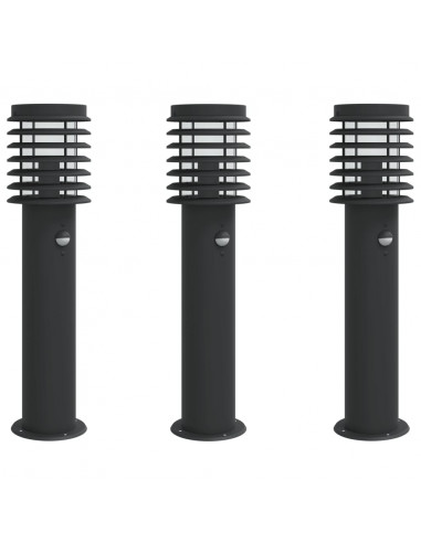 Lampade da Terra per Esterni Sensore 3 pz Nere 60 cm Acciaio