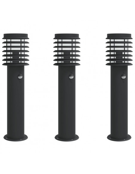 Lampade da Terra per Esterni Sensore 3 pz Nere 60 cm Acciaio