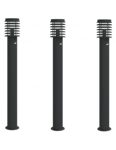 Lampade da Terra per Esterni Sensore Nere 3 pz 110 cm Acciaio